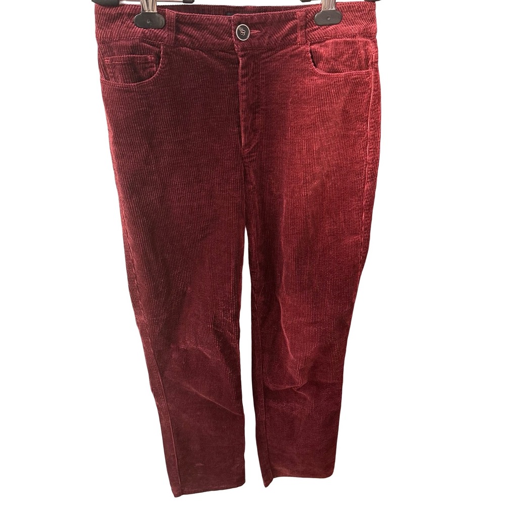 Paige Hoxton Slim Corduroy Pants Burgundy Size 28 High Rise Stretch